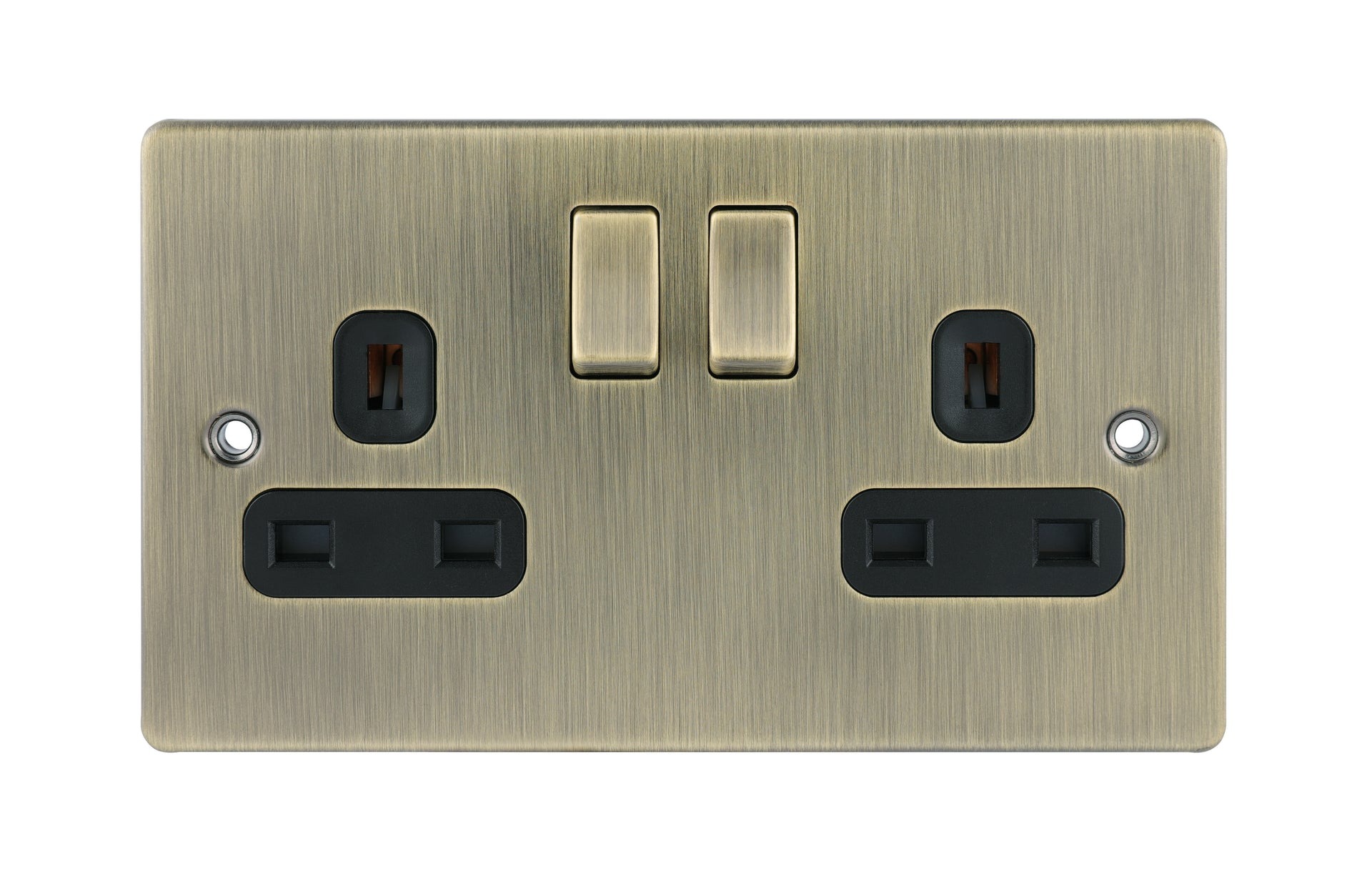 D-S132DPS-ABB 2 Gang DP Switched Socket Twin Earths Black Insert Antique Brass